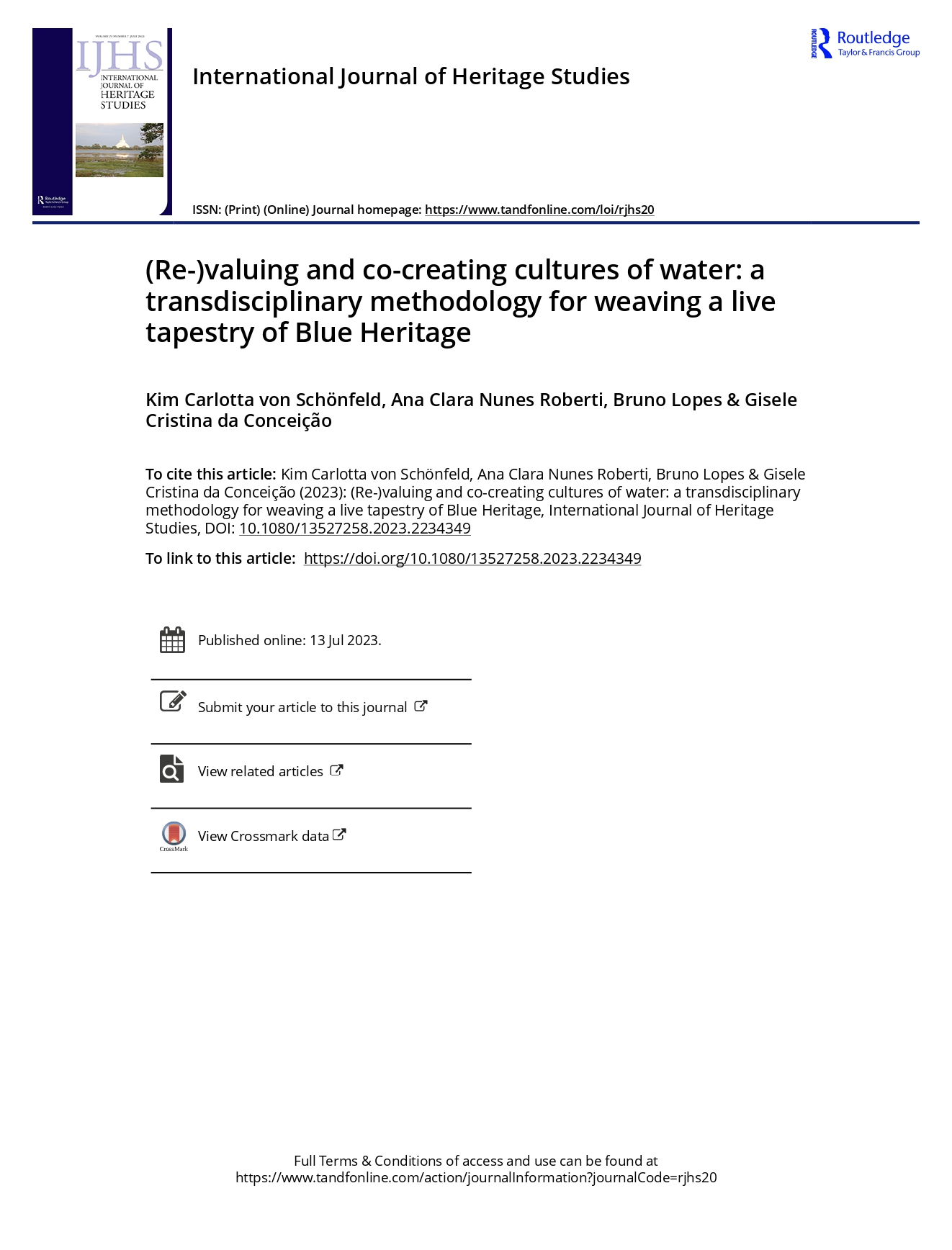 (Re-)valuing and co-creating cultures of water: a transdisciplinary methodology for weaving a live tapestry of Blue Heritage