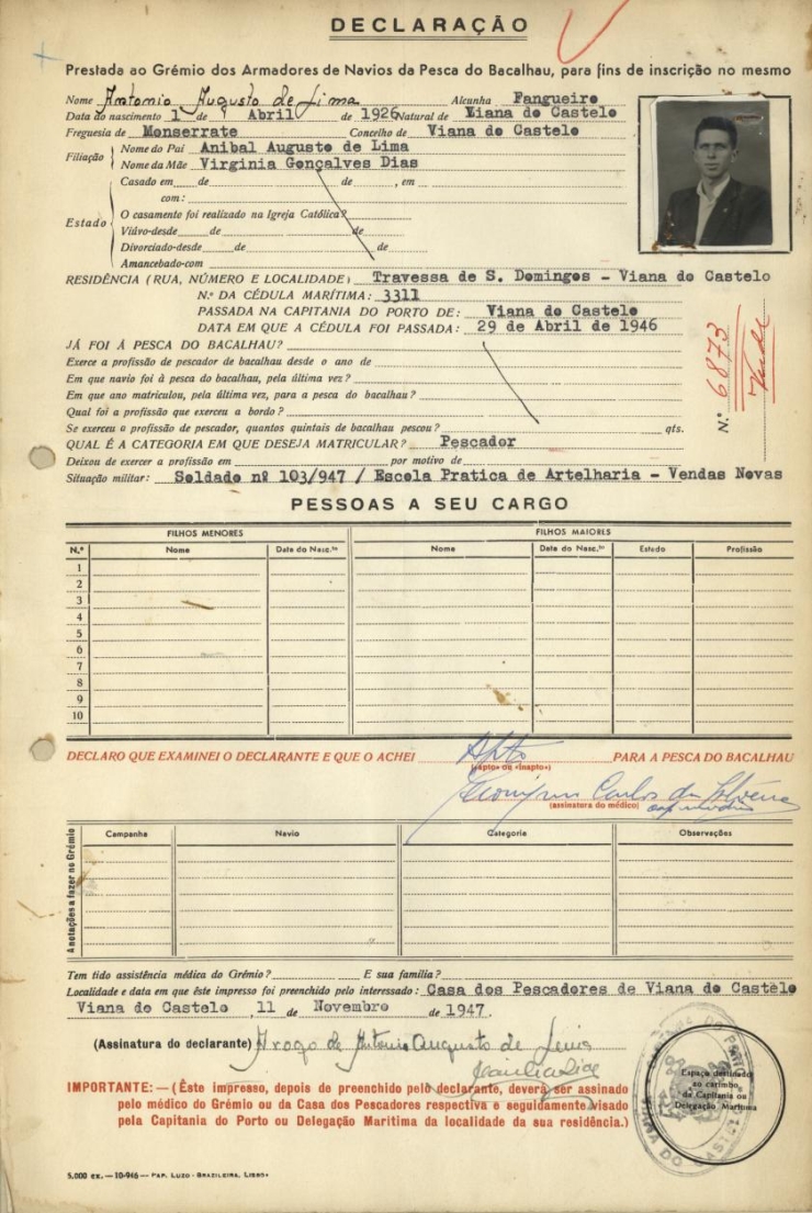 Ficha de pescador – António Lima